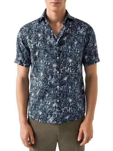 Eton Men's Slim-Fit Garden Linen Shirt - Blue - Size XXL | Thumbnail 3 Eton Men's Slim-Fit Garden Linen Shirt - Blue - Size XXL | Thumbnail 3