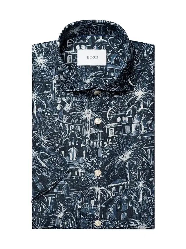 Eton Men's Slim-Fit Garden Linen Shirt - Blue