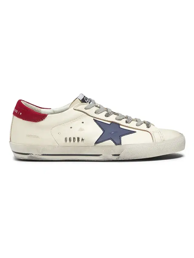 Golden Goose Men's Super Star Leather Low-Top Sneakers - White Blue Red