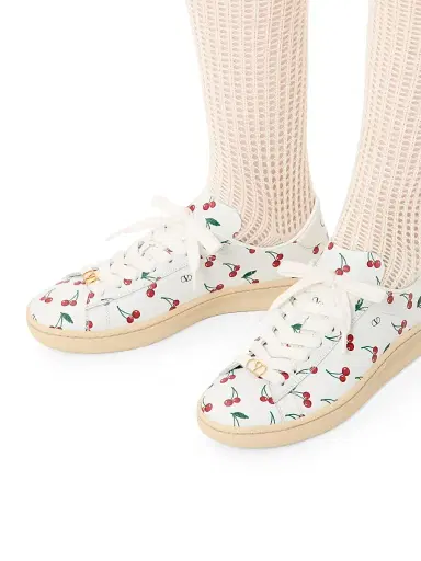 Valentino Garavani Women's Royco Sneakers in Nappa Calfskin with Cherryfic Pattern | Thumbnail 7