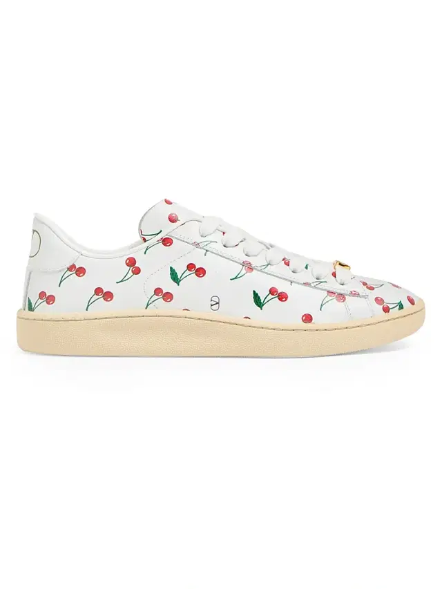 Valentino Garavani Women's Royco Sneakers in Nappa Calfskin with Cherryfic Pattern - White