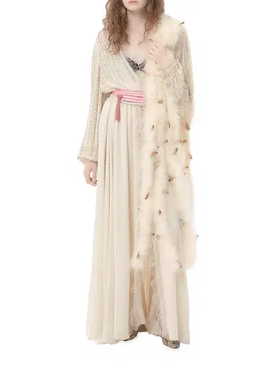 Valentino Garavani Women's Long Dress in Embroidered Light Georgette - Ivory Beige - Size 2 | Thumbnail 2 Valentino Garavani Women's Long Dress in Embroidered Light Georgette - Ivory Beige - Size 2 | Thumbnail 2