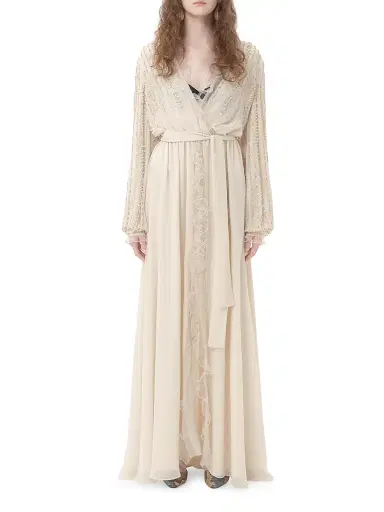 Valentino Garavani Women's Long Dress in Embroidered Light Georgette - Ivory Beige - Size 2 | Thumbnail 7 Valentino Garavani Women's Long Dress in Embroidered Light Georgette - Ivory Beige - Size 2 | Thumbnail 7