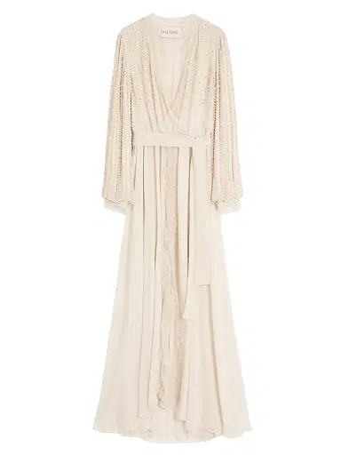 Valentino Garavani Women's Long Dress in Embroidered Light Georgette - Ivory Beige - Size 2 | Thumbnail 1 Valentino Garavani Women's Long Dress in Embroidered Light Georgette - Ivory Beige - Size 2 | Thumbnail 1