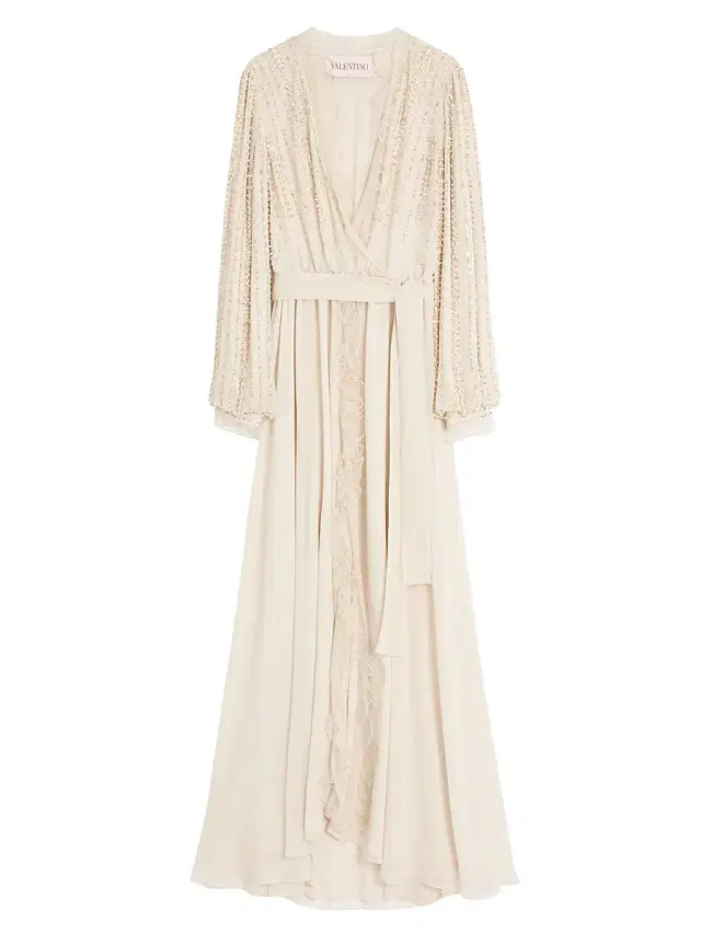 Valentino Garavani Women's Long Dress in Embroidered Light Georgette -  Beige