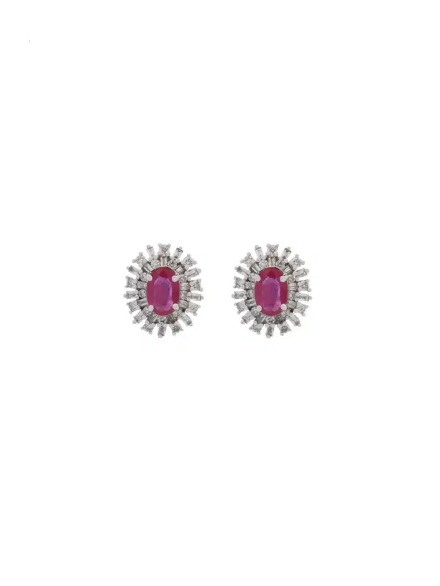 1.10ct Diamond Ruby 18K Gold Halo Stud Earrings
