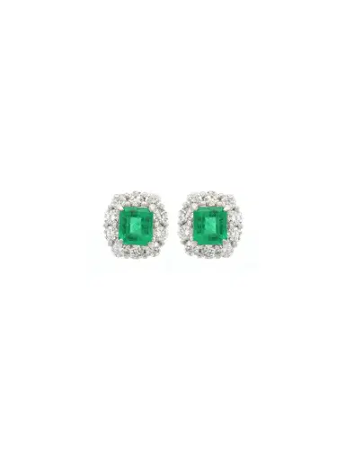 Wish Fine Jewelry 1.62ct Emerald Diamond Platinum Halo Earring | Thumbnail 1