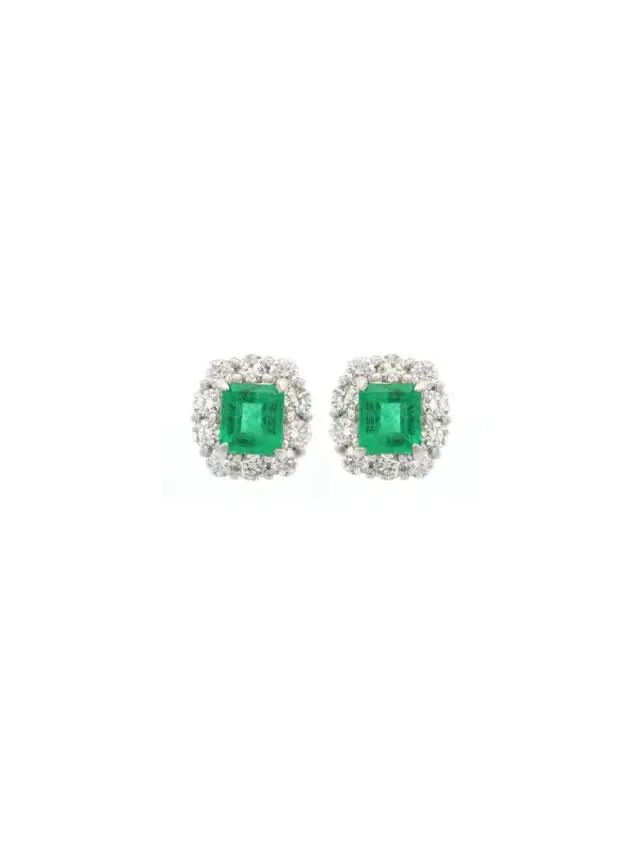 1.62ct Emerald Diamond Platinum Halo Earring 1.62ct Emerald Diamond Platinum Halo Earring