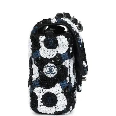 Chanel Chanel Mini Rectangular Flower Flap Bag Black, Navy and White Sequin Ruthenium Hardware | Thumbnail 3 Chanel Chanel Mini Rectangular Flower Flap Bag Black, Navy and White Sequin Ruthenium Hardware | Thumbnail 3