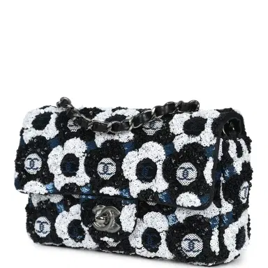 Chanel Chanel Mini Rectangular Flower Flap Bag Black, Navy and White Sequin Ruthenium Hardware | Thumbnail 5 Chanel Chanel Mini Rectangular Flower Flap Bag Black, Navy and White Sequin Ruthenium Hardware | Thumbnail 5