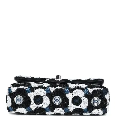 Chanel Chanel Mini Rectangular Flower Flap Bag Black, Navy and White Sequin Ruthenium Hardware | Thumbnail 6 Chanel Chanel Mini Rectangular Flower Flap Bag Black, Navy and White Sequin Ruthenium Hardware | Thumbnail 6