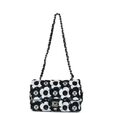 Chanel Chanel Mini Rectangular Flower Flap Bag Black, Navy and White Sequin Ruthenium Hardware | Thumbnail 7 Chanel Chanel Mini Rectangular Flower Flap Bag Black, Navy and White Sequin Ruthenium Hardware | Thumbnail 7