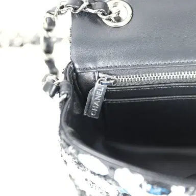 Chanel Chanel Mini Rectangular Flower Flap Bag Black, Navy and White Sequin Ruthenium Hardware | Thumbnail 10 Chanel Chanel Mini Rectangular Flower Flap Bag Black, Navy and White Sequin Ruthenium Hardware | Thumbnail 10