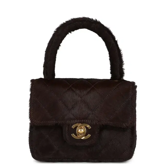 Chanel Vintage Chanel Micro Kelly Child Dark Brown Pony Hair Gold Hardware