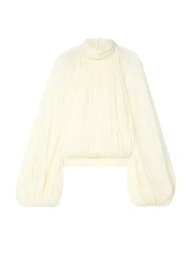 Stella McCartney Open-back Gathered Silk-crepon Blouse | Thumbnail 1 Stella McCartney Open-back Gathered Silk-crepon Blouse | Thumbnail 1