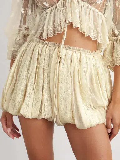 Chloé Gathered Silk-crepon And Cotton-blend Lace Shorts | Thumbnail 3