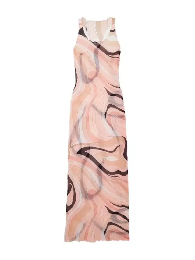 Printed Mesh Maxi Dress