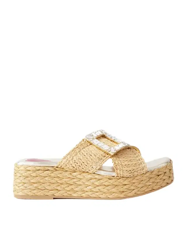 60 Embellished Raffia Platform Mules