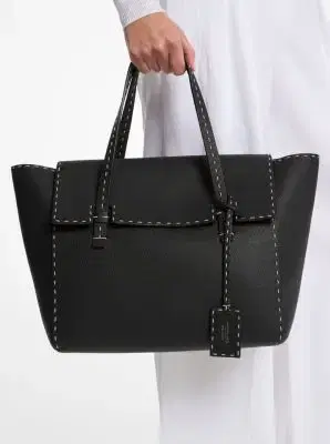 Michael Kors Collection Sophia Hand-Stitched Pebbled Leather Satchel in Black - One Size by Michael Kors Collection | Thumbnail 4