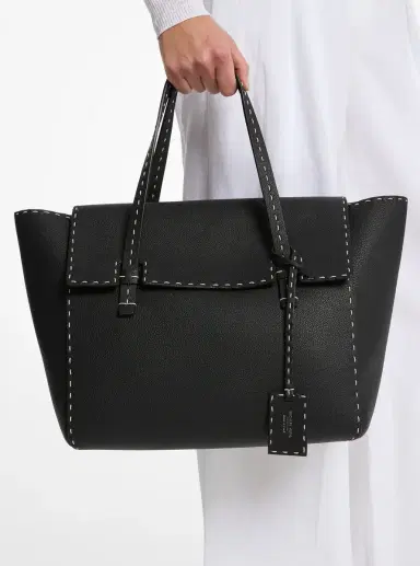 Michael Kors Collection Sophia Hand-Stitched Pebbled Leather Satchel in Black - One Size by Michael Kors Collection | Thumbnail 7