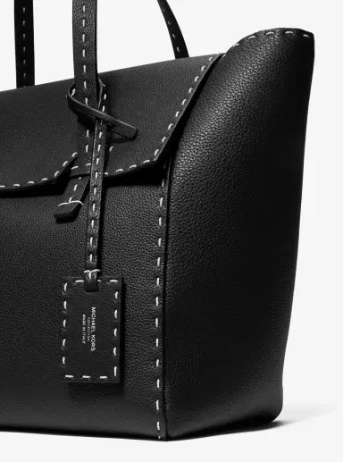 Michael Kors Collection Sophia Hand-Stitched Pebbled Leather Satchel in Black - One Size by Michael Kors Collection | Thumbnail 8