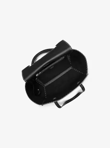 Michael Kors Collection Sophia Hand-Stitched Pebbled Leather Satchel in Black - One Size by Michael Kors Collection | Thumbnail 9