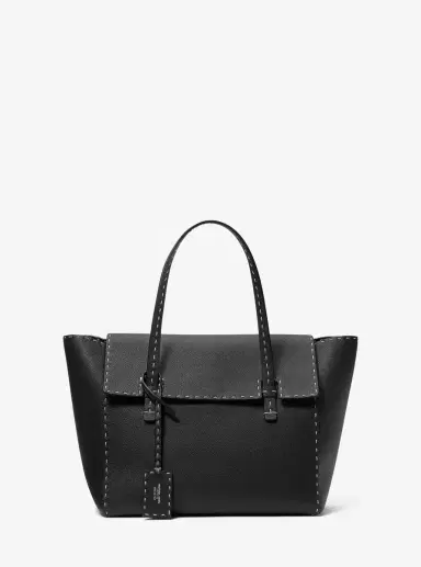 Michael Kors Collection Sophia Hand-Stitched Pebbled Leather Satchel in Black - One Size by Michael Kors Collection | Thumbnail 10