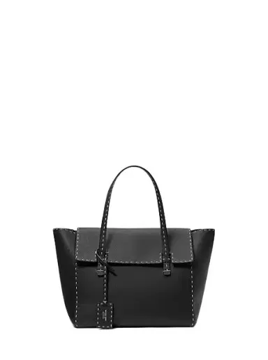 Michael Kors Collection Sophia Hand-Stitched Pebbled Leather Satchel in Black - One Size by Michael Kors Collection | Thumbnail 1