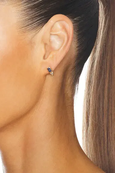 AZLEE Sapphire & Trillion Diamond Stud Earrings | Thumbnail 2