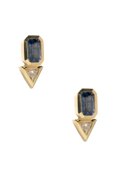 AZLEE Sapphire & Trillion Diamond Stud Earrings | Thumbnail 1