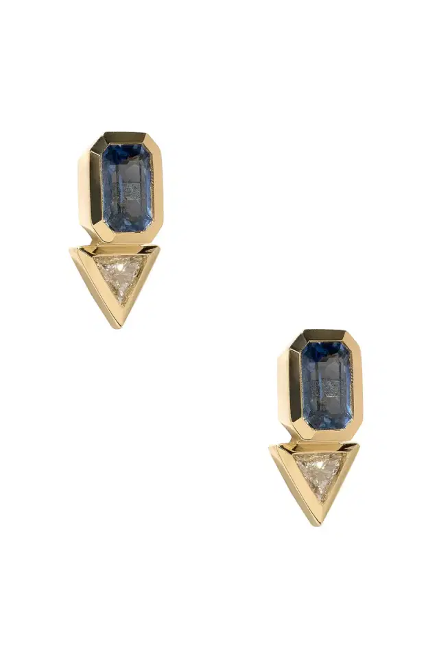 AZLEE Sapphire & Trillion Diamond Stud Earrings