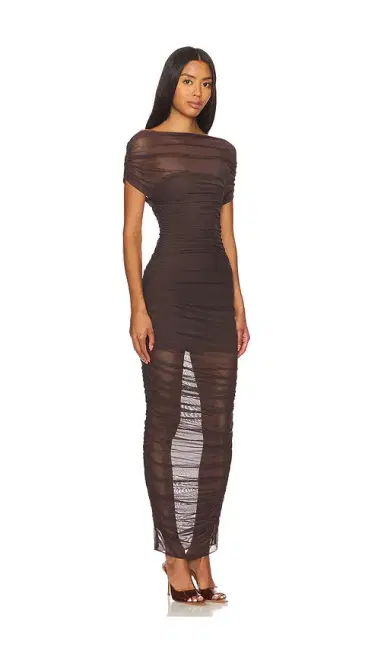 SEROYA Noel Off Shoulder Mesh Midi Dress | Thumbnail 2