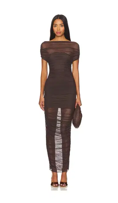 SEROYA Noel Off Shoulder Mesh Midi Dress | Thumbnail 1