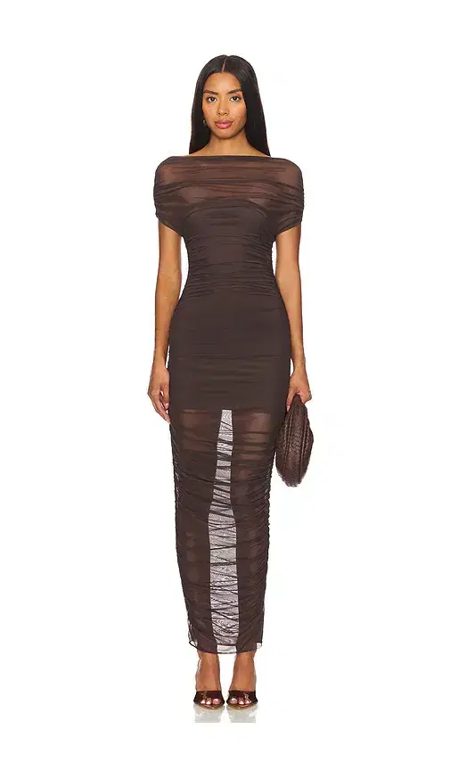 SEROYA Noel Off Shoulder Mesh Midi Dress