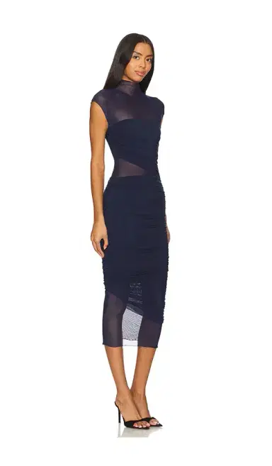 SEROYA Tabitha Mesh Ruched Midi Dress | Thumbnail 2