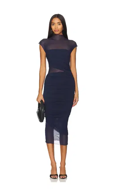 SEROYA Tabitha Mesh Ruched Midi Dress | Thumbnail 1