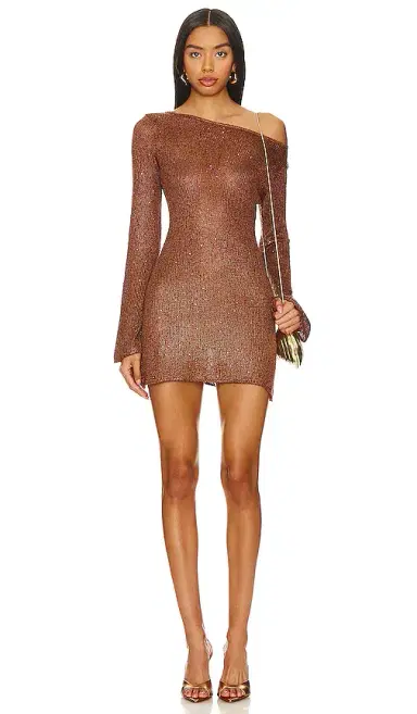 Asta Resort Maya Sleeve Mini Dress - Chocolate Sequin | Thumbnail 1