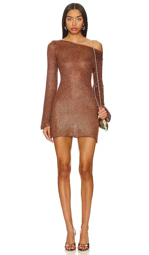 ASTA RESORT Maya Sleeve Mini Dress - Chocolate Sequin