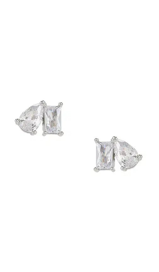Cz Teardrop X Baguette Stud Earring
