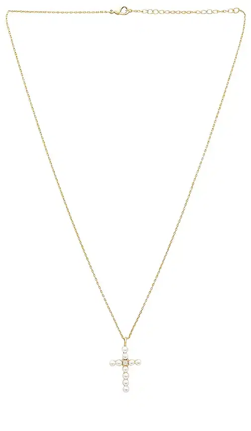 Pearl X Cz Cross Pendant Necklace