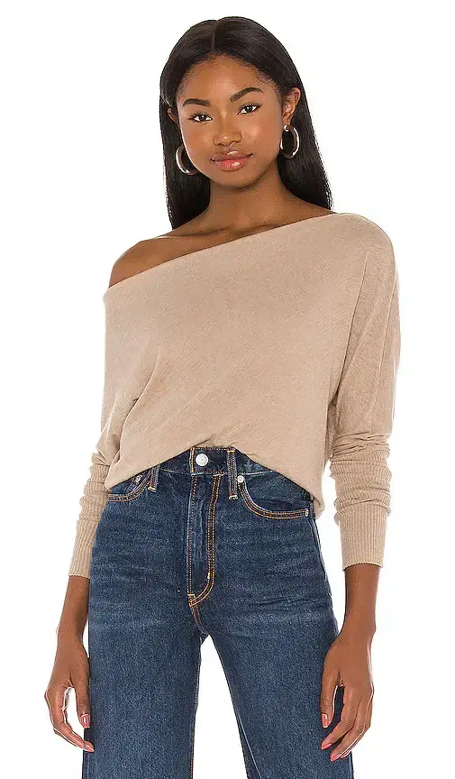 ENZA COSTA Cashmere Cuffed Off Shoulder Long Sleeve Top