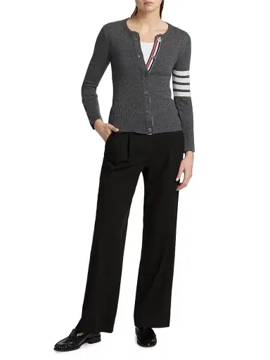 Thom Browne Women's Classic 4-Bar Crewneck Cardigan - Med Grey - Size 8 | Thumbnail 2