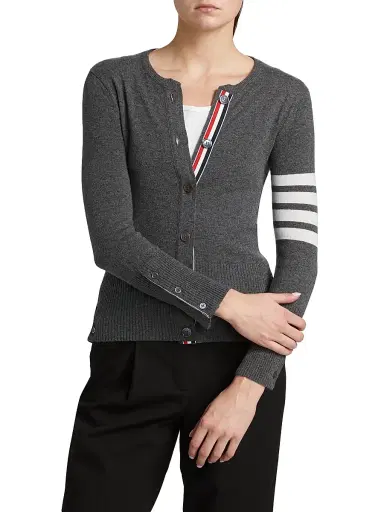 Thom Browne Women's Classic 4-Bar Crewneck Cardigan - Med Grey - Size 8 | Thumbnail 3