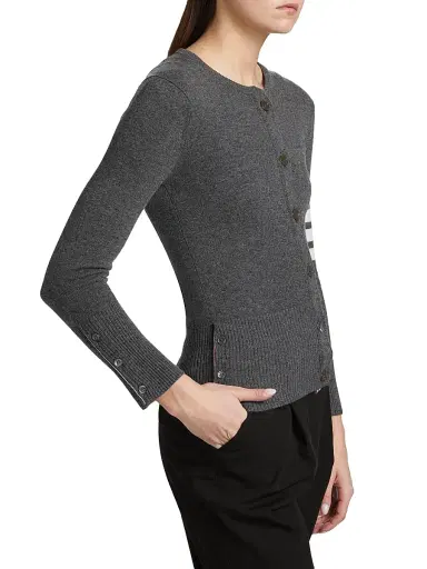 Thom Browne Women's Classic 4-Bar Crewneck Cardigan - Med Grey - Size 8 | Thumbnail 4