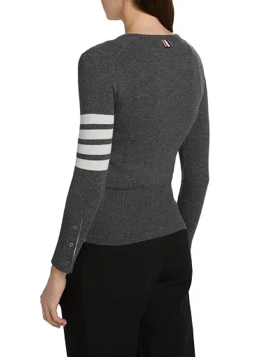 Thom Browne Women's Classic 4-Bar Crewneck Cardigan - Med Grey - Size 8 | Thumbnail 5