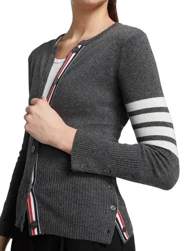 Thom Browne Women's Classic 4-Bar Crewneck Cardigan - Med Grey - Size 8 | Thumbnail 6