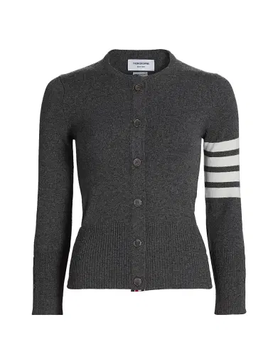Thom Browne Women's Classic 4-Bar Crewneck Cardigan - Med Grey - Size 8 | Thumbnail 1