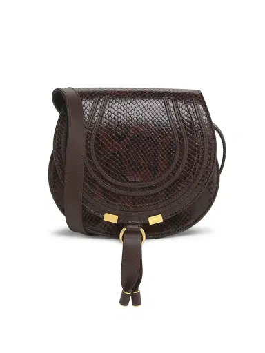Chloé Women's Marcie Python-Embossed Leather Saddle Bag - Sooty Brown | Thumbnail 1 Chloé Women's Marcie Python-Embossed Leather Saddle Bag - Sooty Brown | Thumbnail 1