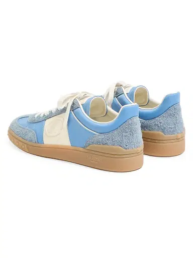 Valentino Garavani Men's Upvillage Low Top Sneakers in Crust Leather and Nylon - Azure Ivory - Size 7.5 | Thumbnail 3