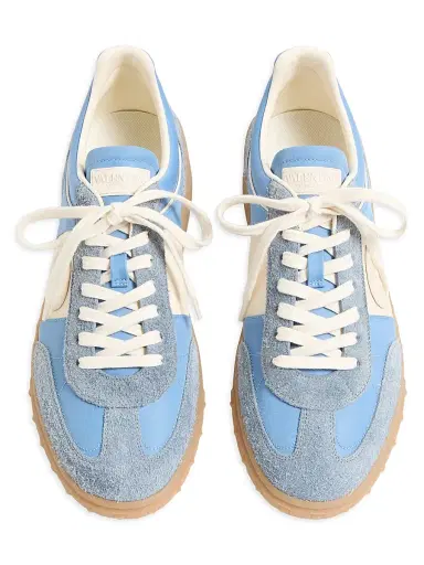Valentino Garavani Men's Upvillage Low Top Sneakers in Crust Leather and Nylon - Azure Ivory - Size 7.5 | Thumbnail 4
